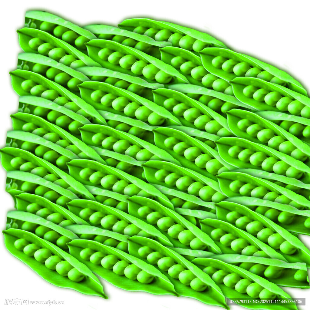 新鲜翠绿的豌豆堆叠展示