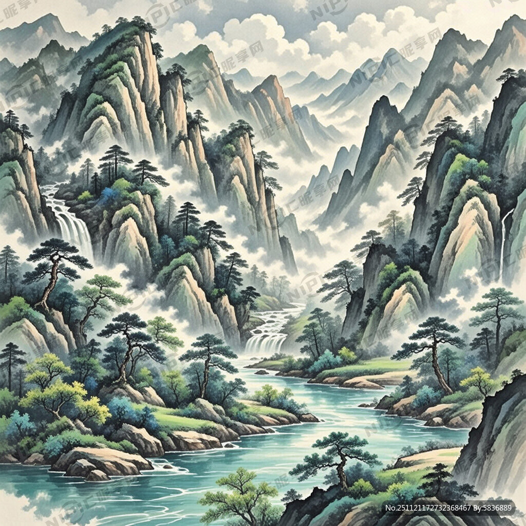 山谷 中国风 中国画 山水