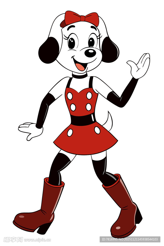 卡通小狗女孩挥手形象