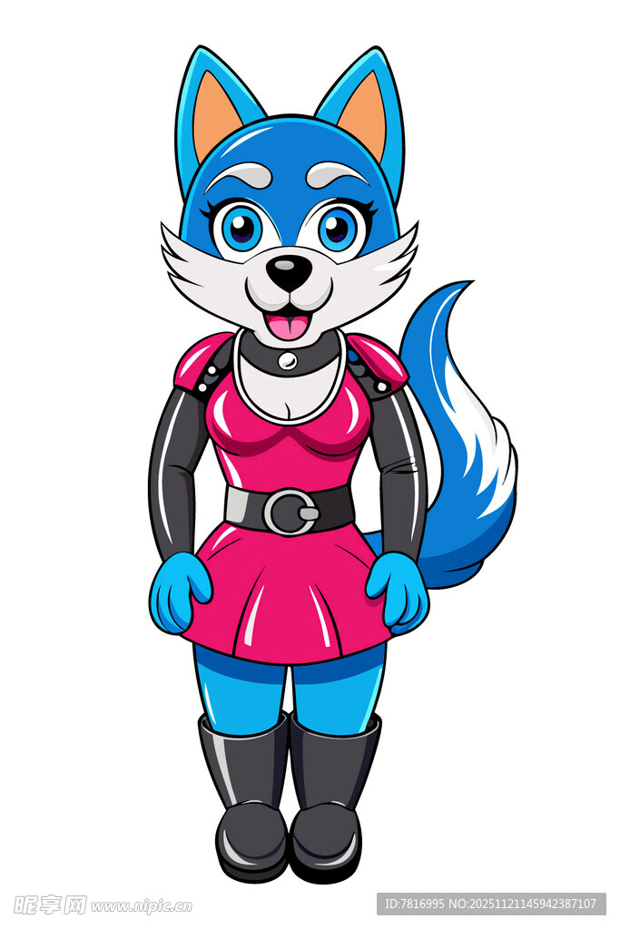 蓝色狐狸卡通女孩形象