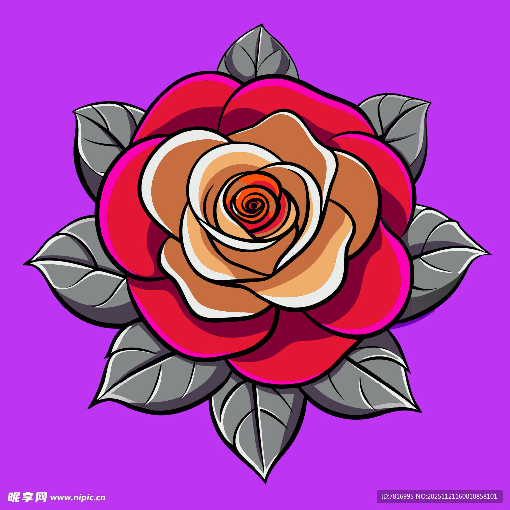 复古风格彩色玫瑰插画