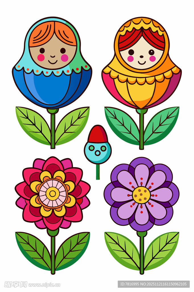 俄罗斯套娃与花卉图案