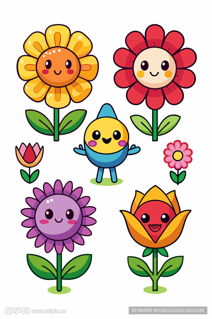 可爱卡通花朵与小鸟