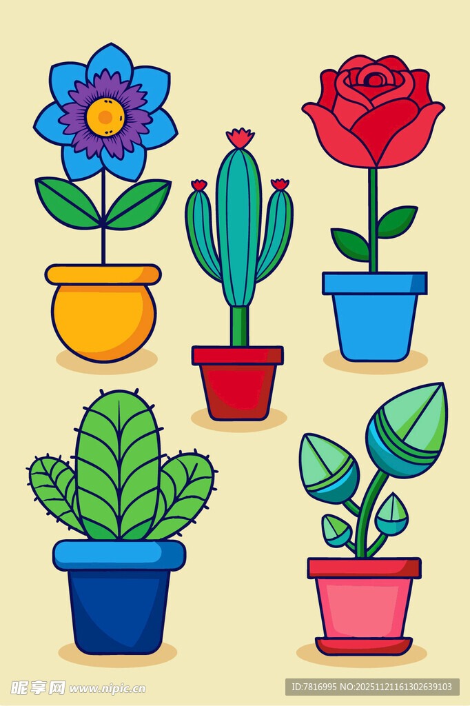 可爱盆栽插画