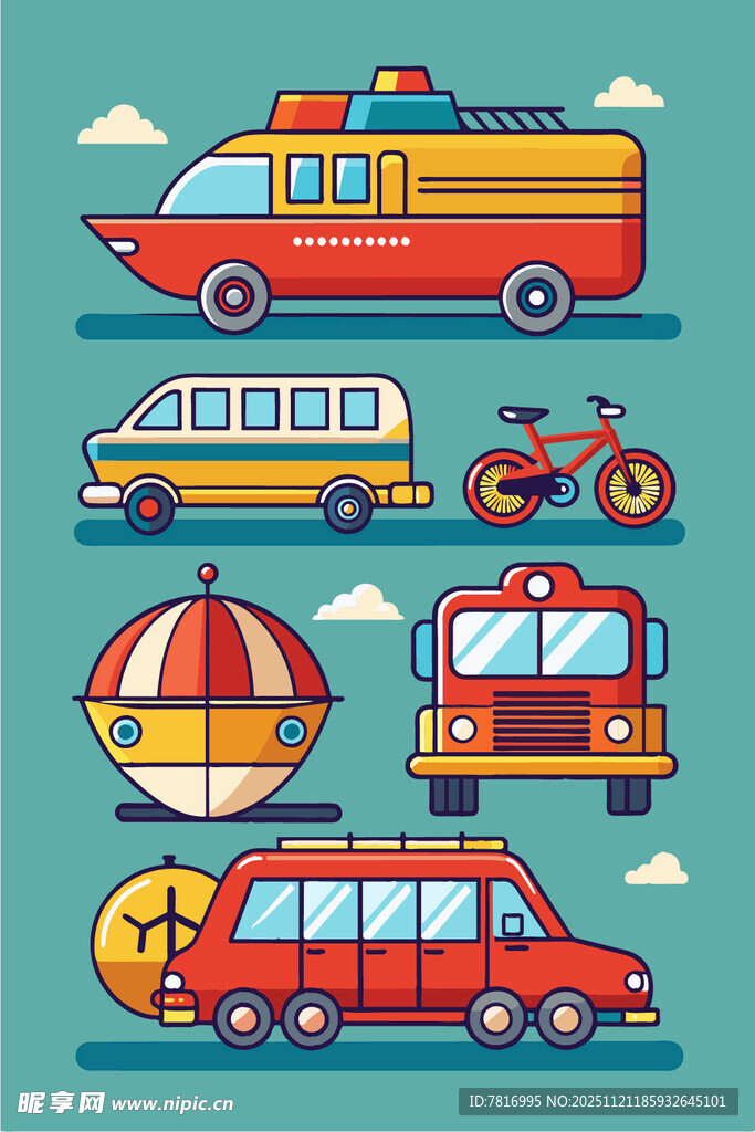 多彩交通工具插画集合
