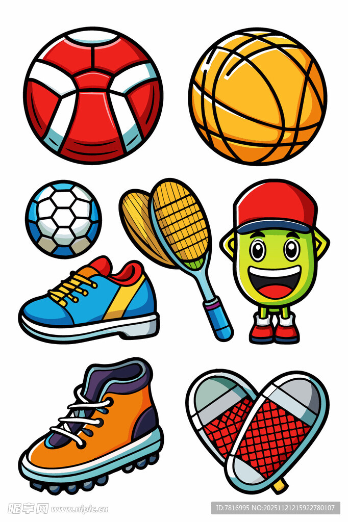 多样运动装备与卡通形象