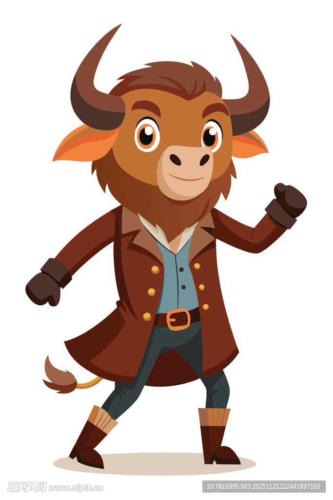 时尚牛仔风的卡通公牛形象