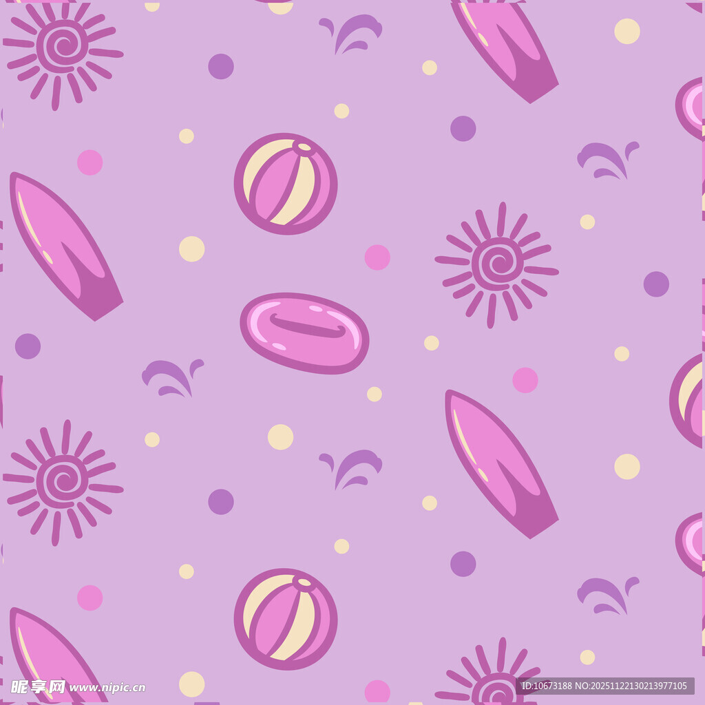 紫色夏日海滩元素图案