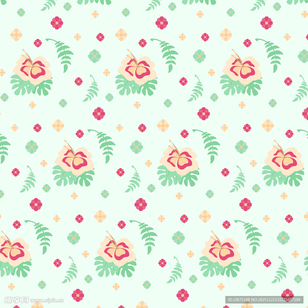 花卉绿叶无缝图案背景