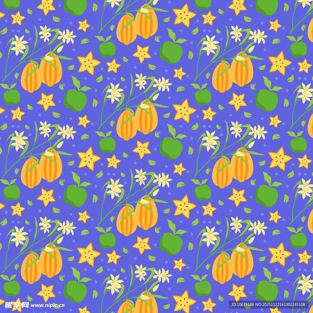 蓝色背景上的南瓜星星图案