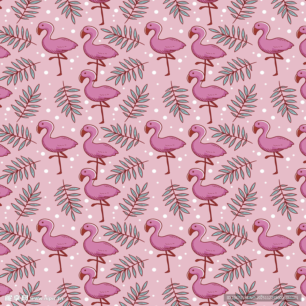 粉色火烈鸟与棕榈叶图案