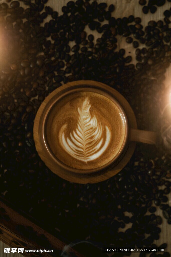 精致拉花咖啡特写