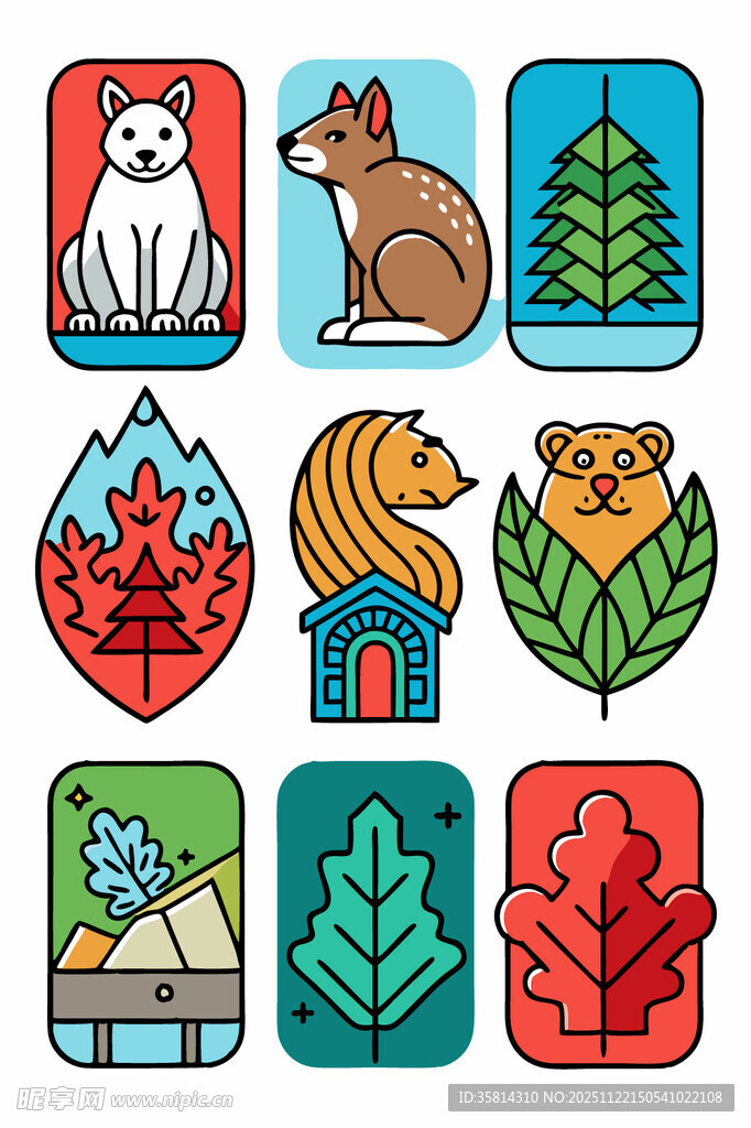 多彩动物与自然元素图标集