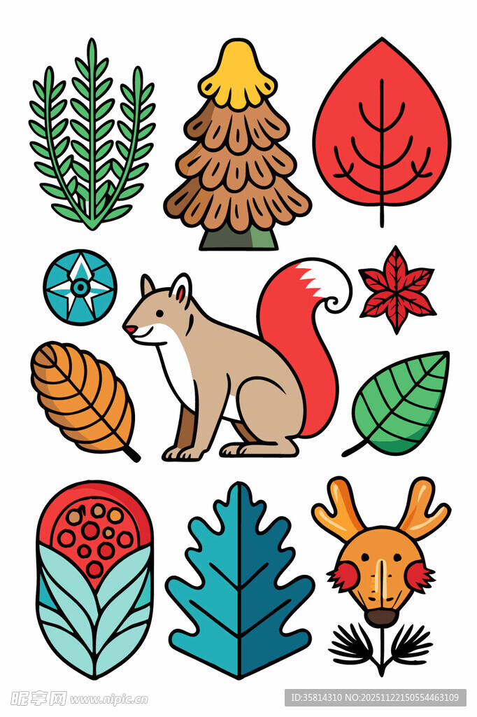 秋季森林动物与植物图案