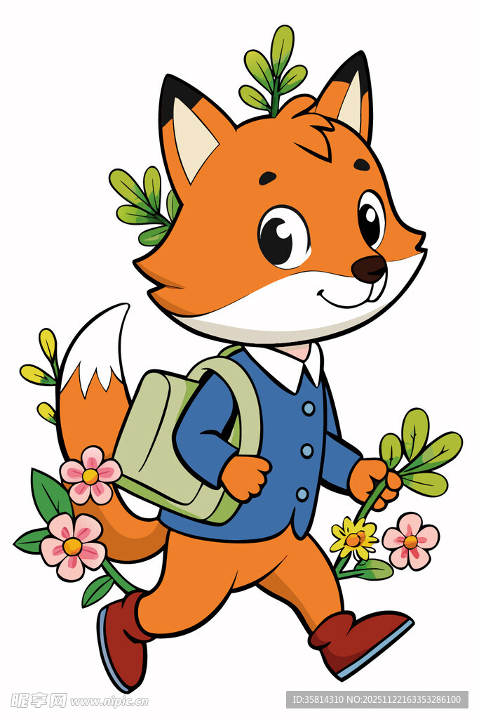 背着书包的快乐小狐狸