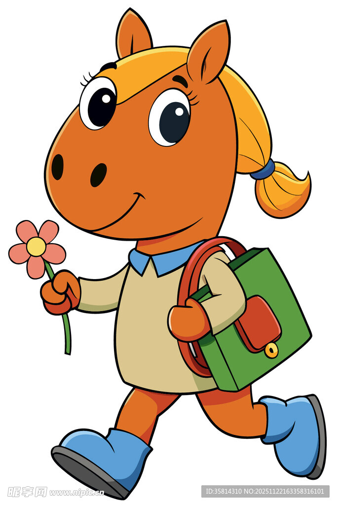 小马上学途中手持鲜花