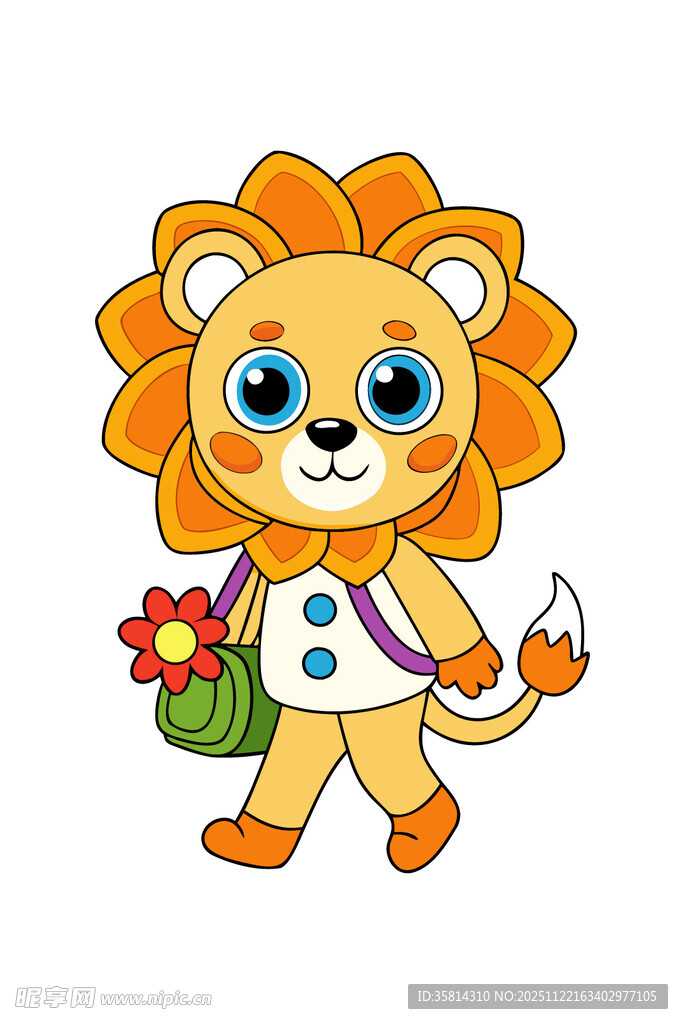 可爱小狮子手持鲜花