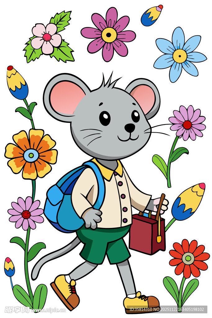 背着书包的小老鼠去上学