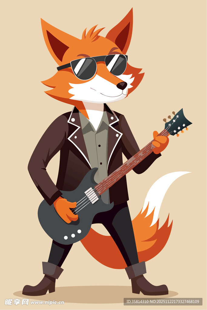 摇滚狐狸弹奏酷炫电吉他