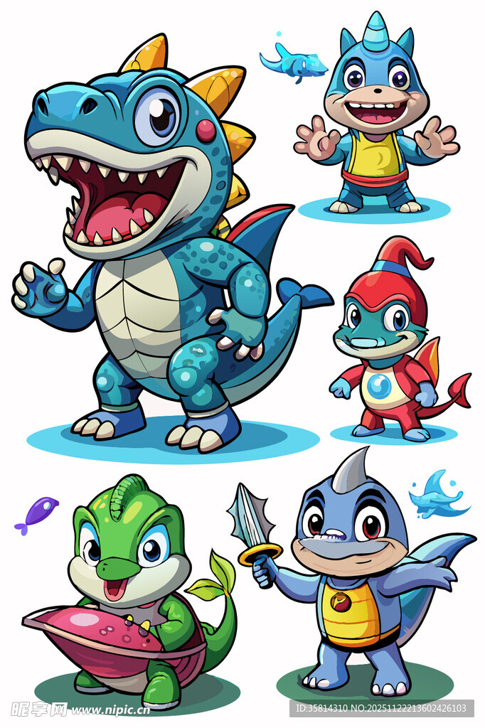 可爱恐龙卡通角色集合