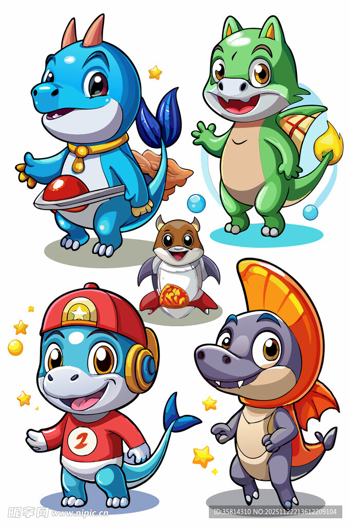 可爱恐龙卡通角色集合