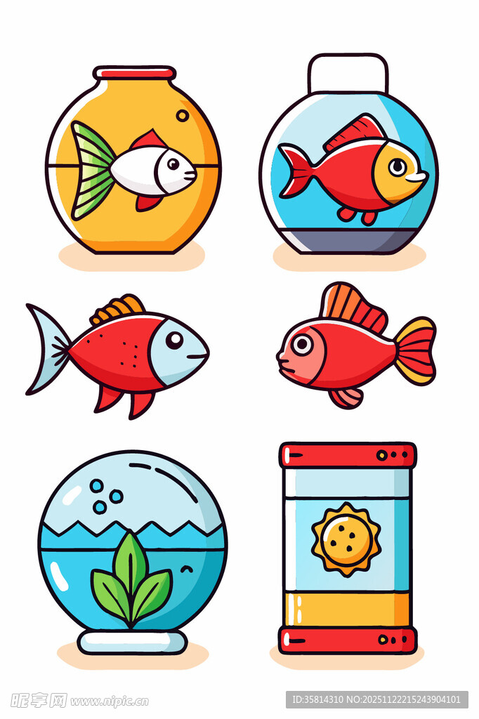 可爱鱼类与水族元素图标