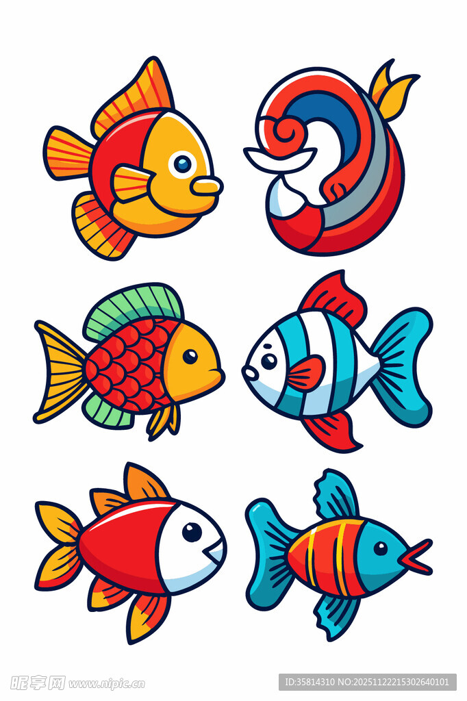 多彩卡通鱼图案集合