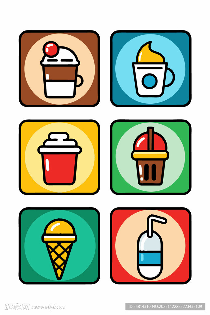 多彩饮品甜点图标集合