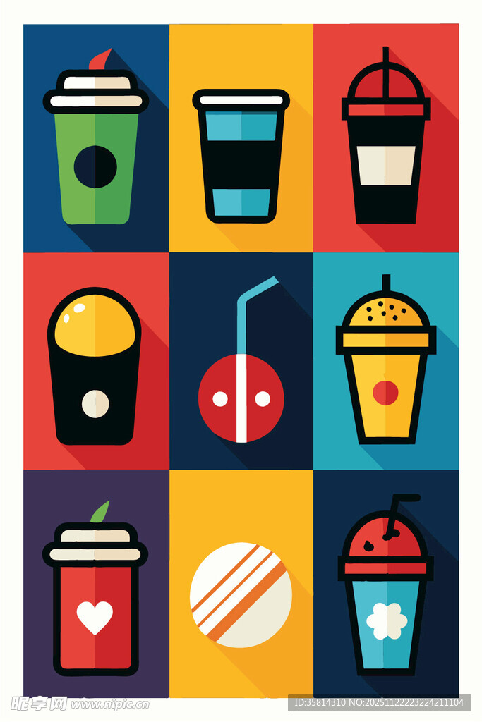 多彩饮品甜点图标集合