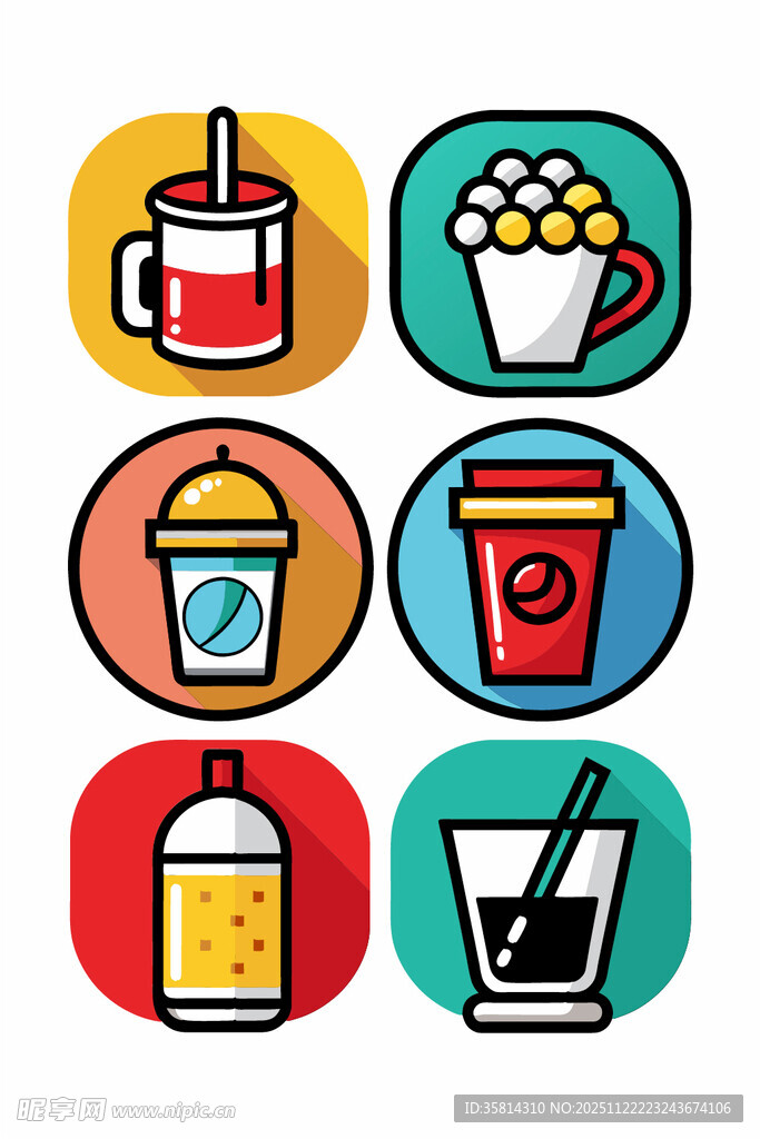 多彩饮品与小吃图标集