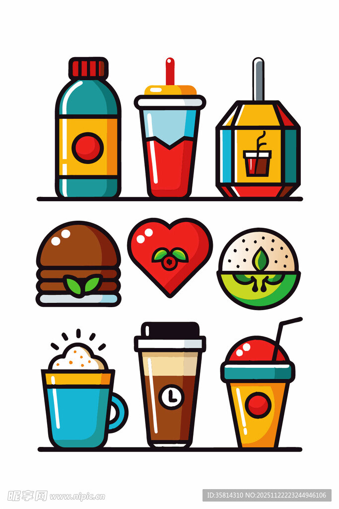 多彩美食饮料图标集合