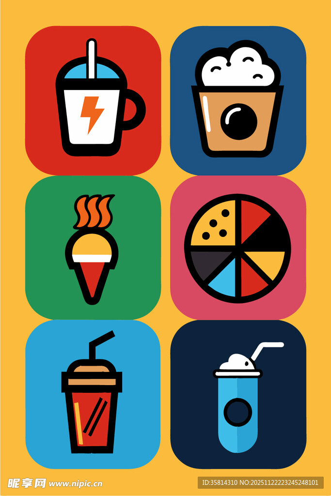 多彩美食饮料图标集合