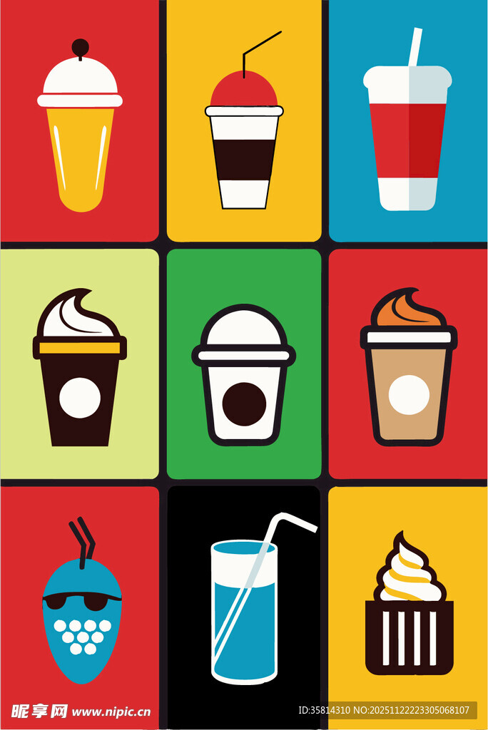 多彩饮品与小吃图标集合