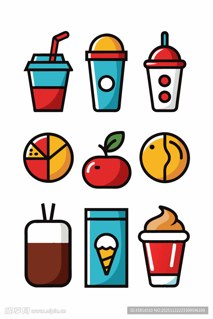 缤纷美味饮品与水果图标