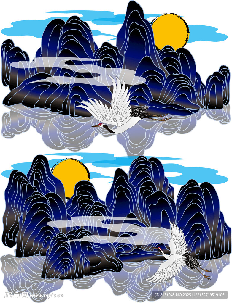 水墨群山与明月景观