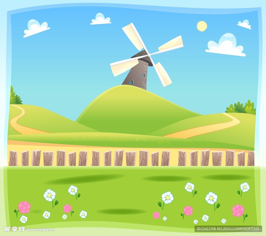 田园风车风景图