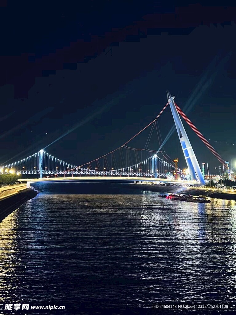 夜晚璀璨的跨江大桥景观