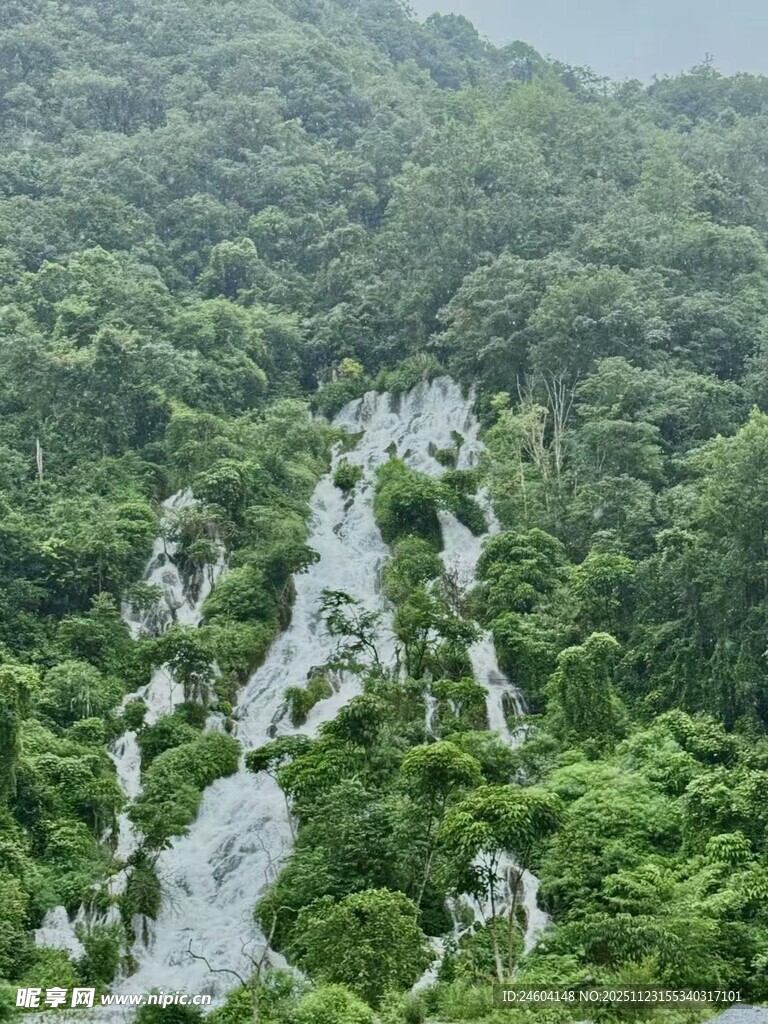 山间瀑布穿翠林