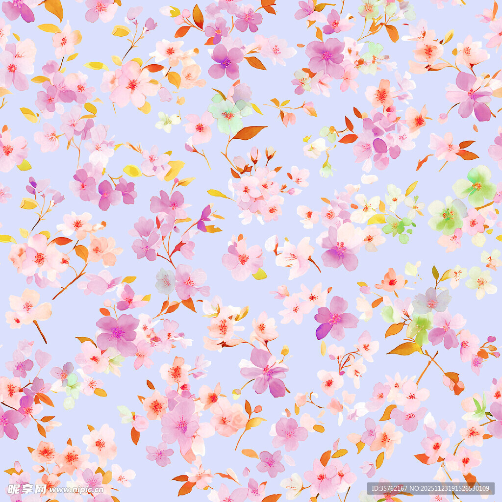 淡紫色底缤纷花卉图案