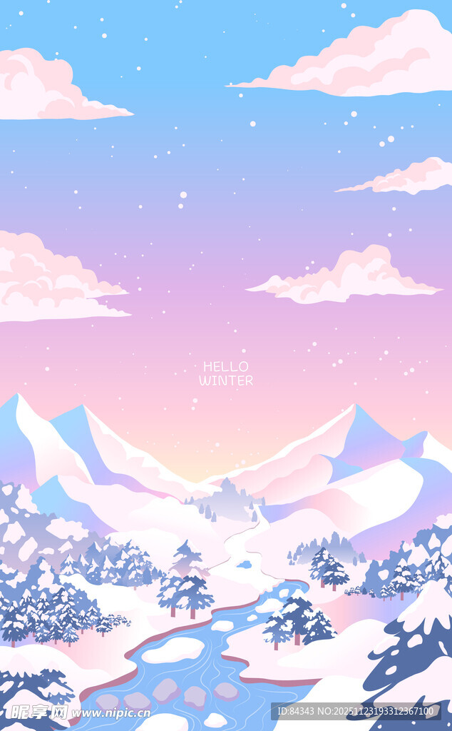 冬日雪山梦幻风景