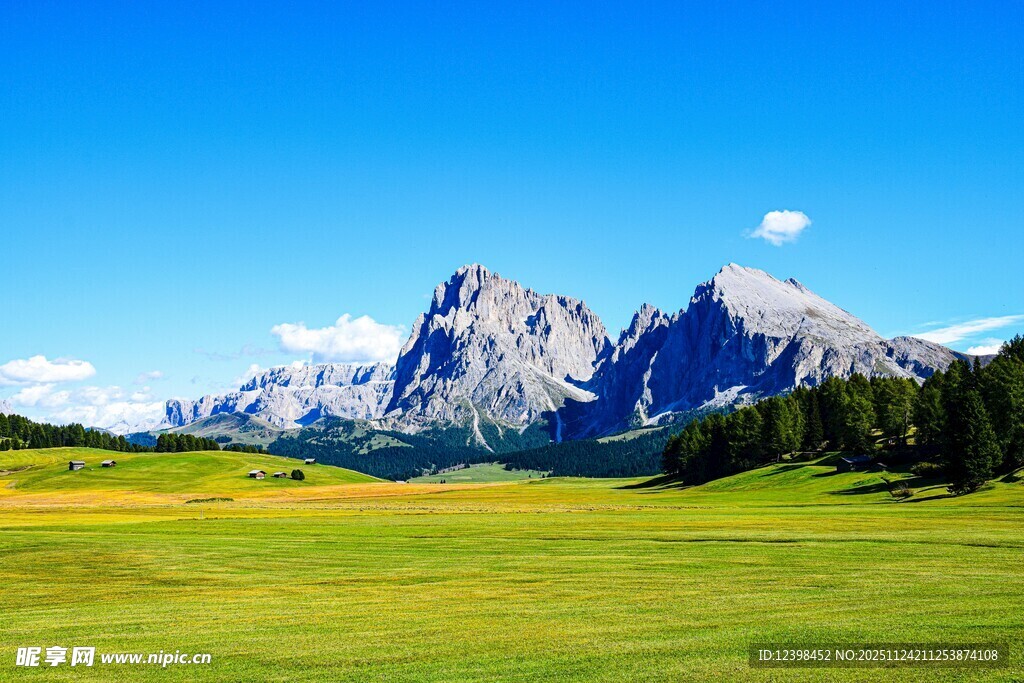 高山下的翠绿草原美景