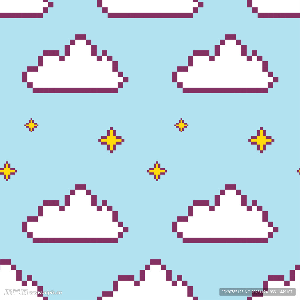 像素风云朵星星图案背景