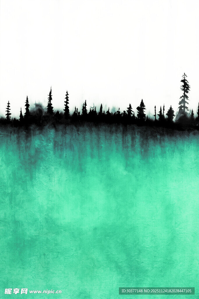 水墨风森林天际线剪影