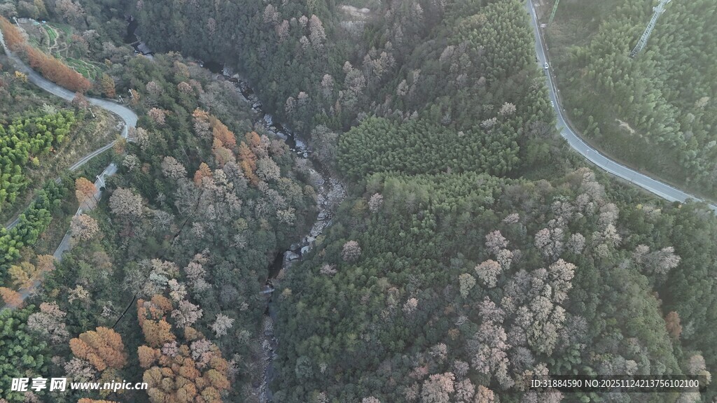 山间蜿蜒公路鸟瞰图