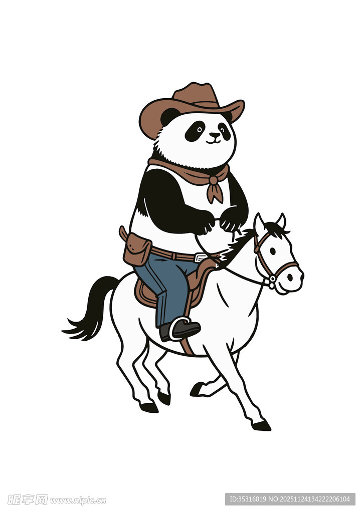 骑小马的熊猫牛仔