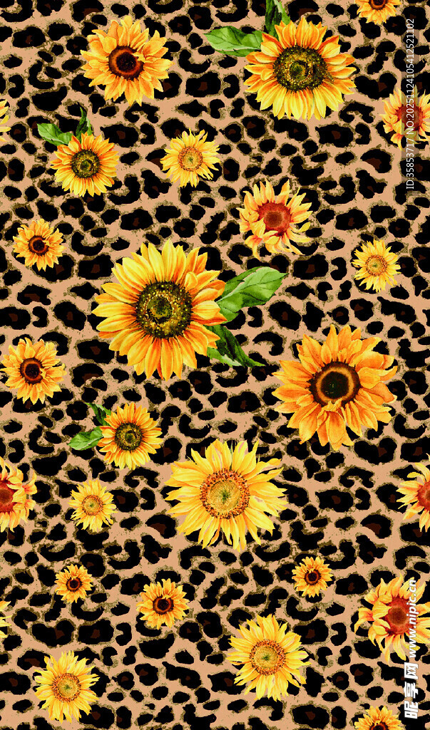 豹纹背景上的向日葵图案