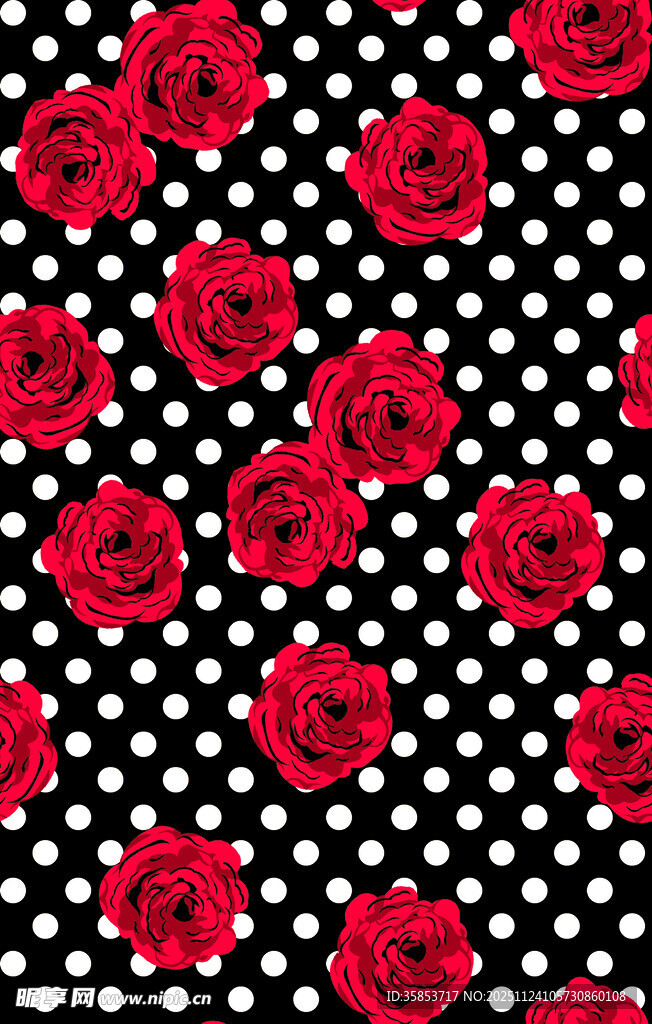 红玫瑰波点图案背景