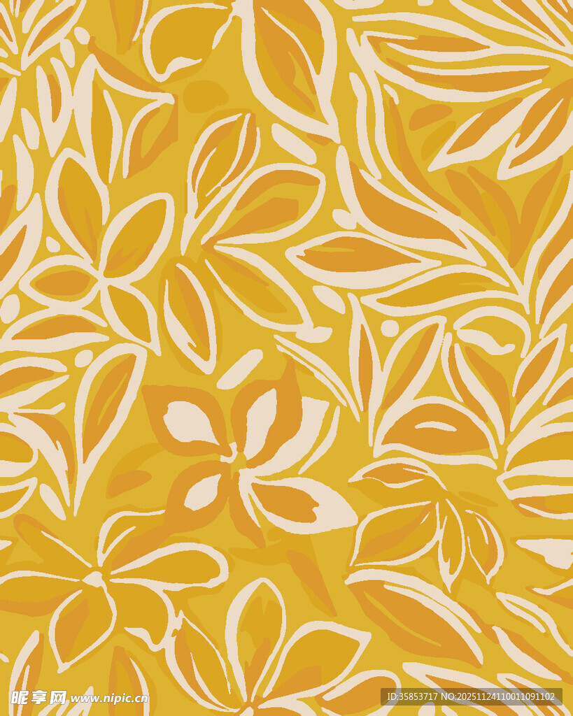 黄色花卉叶脉纹理图案