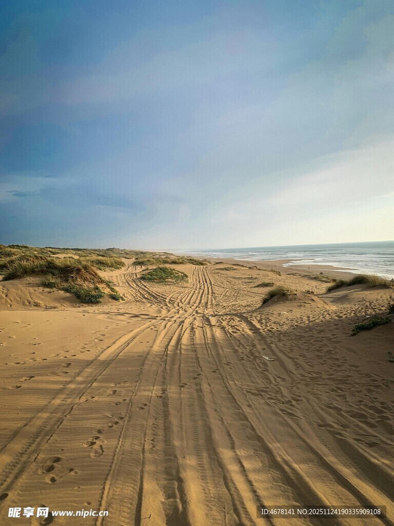 沙漠中的车辙轨迹