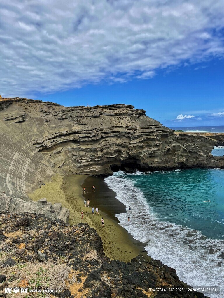 碧海蓝天旁的嶙峋海岸